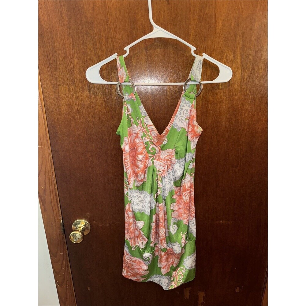 VTG Charlotte Russe Green Floral Hawaiian Mini Dress Size Medium Y2K